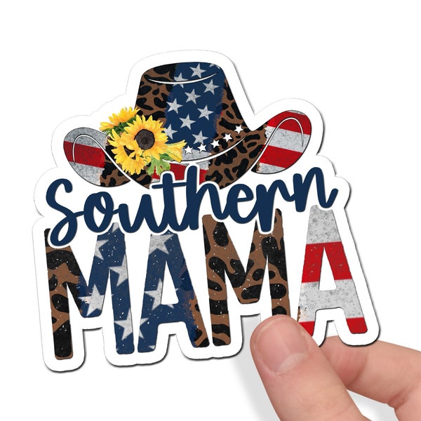 Southern Mama Custom Waterproof Sticker, Cowgirl Party Supplies, Southern Girl Gift Bag Sticker, Country Mama Decal Patriotic Laptop Sticker