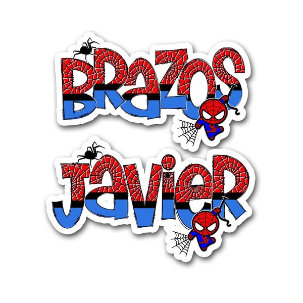 Spider Super Hero Custom Name Sticker, Superhero Sticker, Personalized Waterproof Sticker, Birthday Party Favor, Boy Stickers for Kids