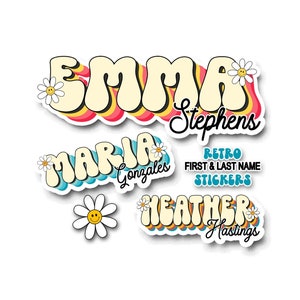 First and Last Name Sticker, Custom Waterproof Retro Decals, Personalized School Labels, Water Bottle Stickers, Camp and Day Care Stickers