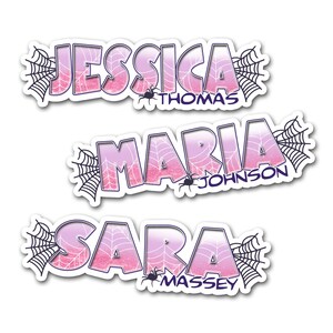 Superhero Name Sticker - Personalized Spider Hero Decal, Waterproof Vinyl, Birthday Party Favor, Aesthetic Gift, Custom Label