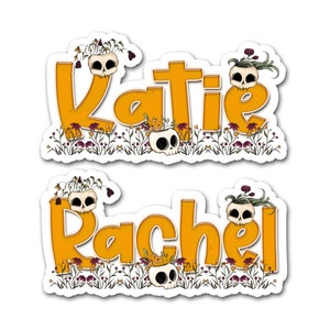 Skull Name Sticker, Sugar Skull Decal, Waterproof Halloween Gift