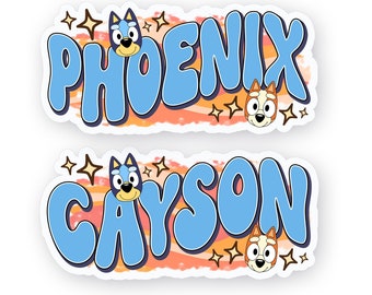 Blue Dog Name Sticker: Personalized Waterproof Vinyl Decal