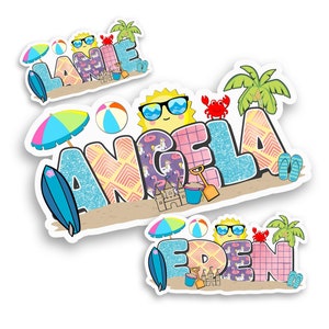 Beach Name Sticker, Custom Waterproof Vinyl Decal, Ocean Theme, Nautical Party Favor, Water Bottle Gift, Laptop, Beach Pail Label