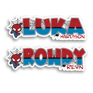 Spider Superhero Name Sticker, Custom Waterproof Vinyl Decal, Comic Book Theme, School Label, Daycare, Camp, Water Bottle Gift