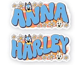 Blue Dog Name Sticker: Personalized Waterproof School Label