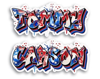 Personalized Patriotic Name Sticker: Red White Blue Waterproof Vinyl Decal
