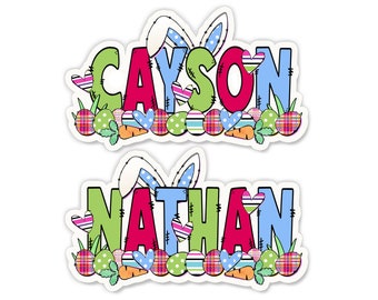 Easter Name Sticker – Custom Bunny Ears, Waterproof Vinyl Decal