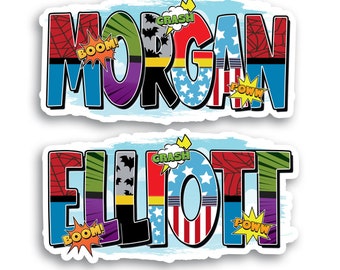 Custom Superhero Name Sticker, Waterproof Vinyl Label for Kids Water Bottles & School Supplies