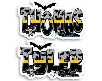 Custom Superhero Name Sticker: Waterproof Bat Theme Decal