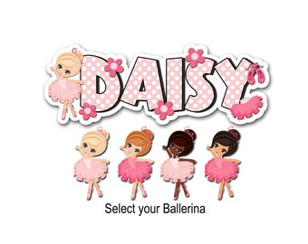 Pink Ballerina Name Sticker: Custom Ballet Dancer Decal