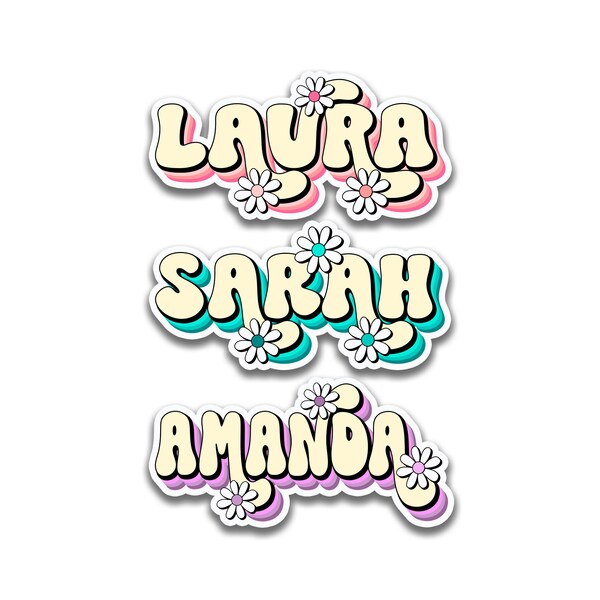 Retro Custom Name Sticker, Custom Sticker, Personalized Sticker, Custom Name Sticker, Hippie Sticker, Vintage Sticker, Daisy Name Tag Label