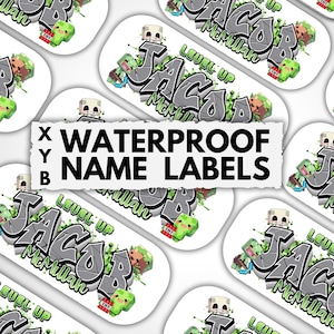 Boys Pixel Gamer Name Labels: Waterproof School Stickers