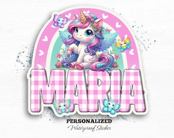 Custom Unicorn Name Sticker, Waterproof Magical Fantasy Decal for Girls Tumblers & School Binder