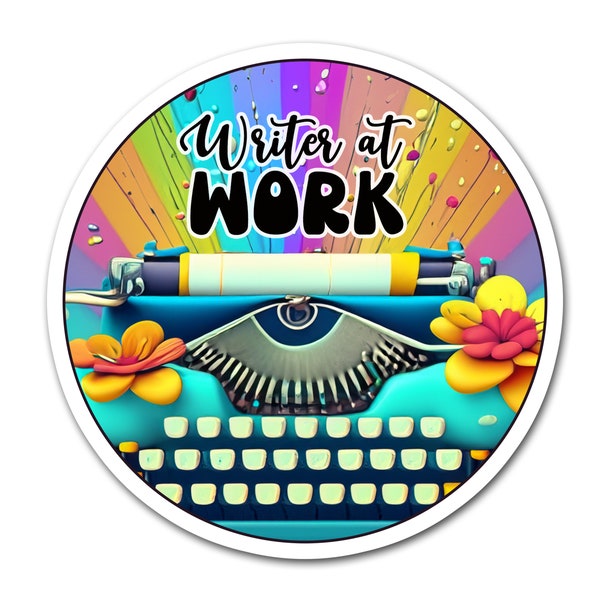 Writer Sticker, Write On, Vintage Typewriter Water Bottle Sticker, Retro Motivation Sticker for Laptop, Writing Club, Groovy Writer Gift