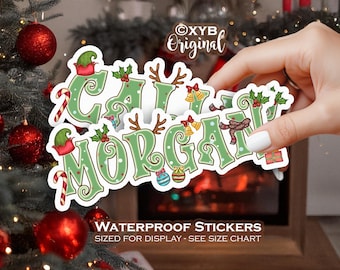 Christmas Name Sticker, Personalized Green Holiday Label, Gift Tag