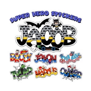 Boy Super Heros Custom Name Sticker, Custom Sticker, Personalized Sticker, Waterproof Sticker, Birthday Party Favors, Gift Stickers for Kids