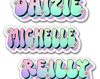 Custom Tie Dye Name Sticker, Waterproof Retro Rainbow Font Decal for Girls Water Bottles