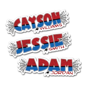 Superhero Name Sticker, Custom Waterproof Vinyl Decal, Spider Comic Book Theme, Water Bottle Gift, School Label, Birthday Party Favor