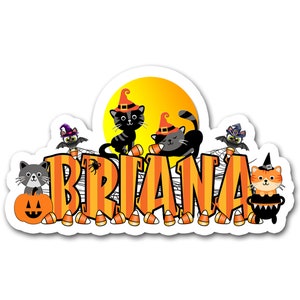 Black Cat Name Sticker, Full Moon Decal, Waterproof Halloween Gift