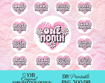Retro Baby Milestone PNG: Pink Floral 1st Year (Digital Download)