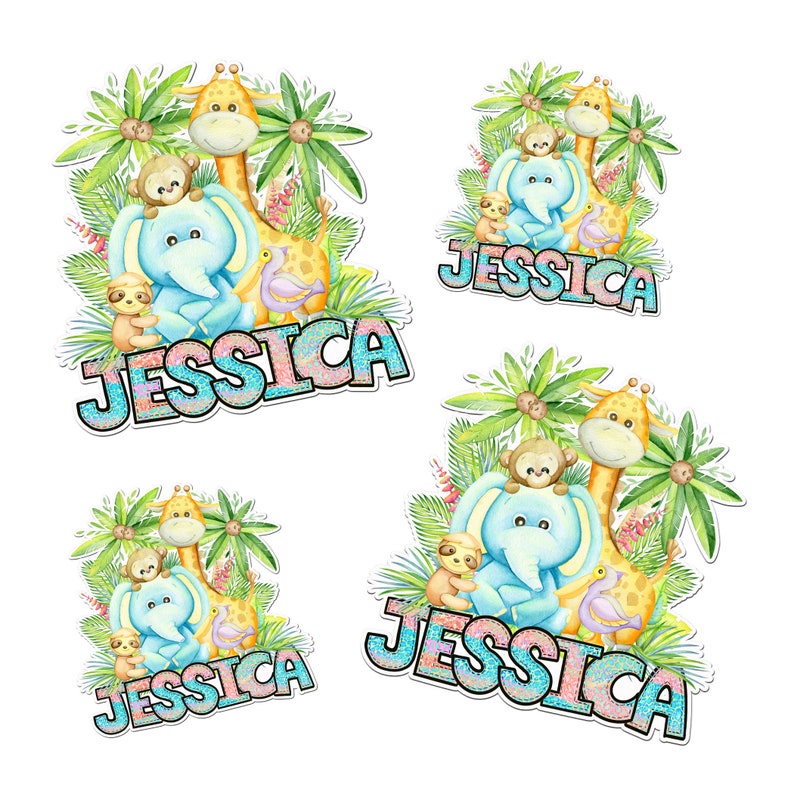 Baby Jungle Animals Name Sticker Custom Stickers Waterproof Etsy