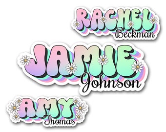 Personalized Rainbow Name Sticker: Retro 60s Hippie Waterproof Vinyl Decal