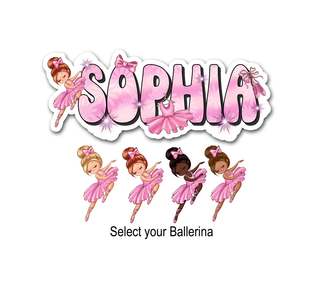 Pink Ballerina Name Sticker, Choose Your Dancer, Custom Text Sticker