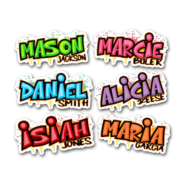 Graffiti First Last Name Sticker, Custom Text Sticker, Personalized Sticker for Laptop, Daycare, School Supplies, Cool Stickers, Name Label