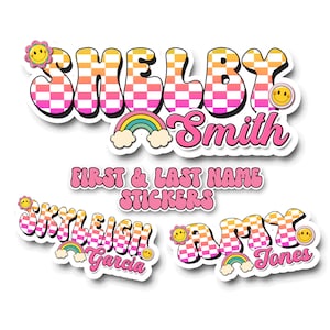 First Last Name Sticker - Personalized Retro Decal, Waterproof Vinyl, School Label, Camp Tag, Cool Day Care Sticker