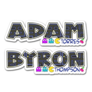 Retro Arcade Name Sticker, Custom Waterproof Vinyl Decal, Gamer Gift, Birthday Party Favor, Kids Aesthetic Label