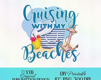 Cruising Beaches PNG: Tropical Vacation Sublimation Art (Digital Download)