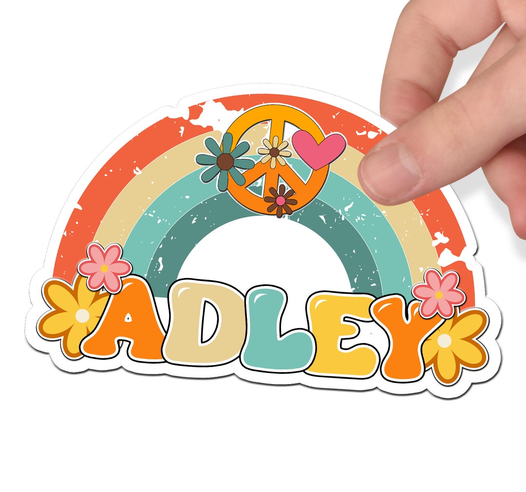 Retro Rainbow Custom Name Sticker, Cool Custom Sticker, Personalized