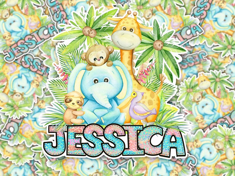 Baby Jungle Animals Name Sticker Custom Stickers Waterproof Etsy