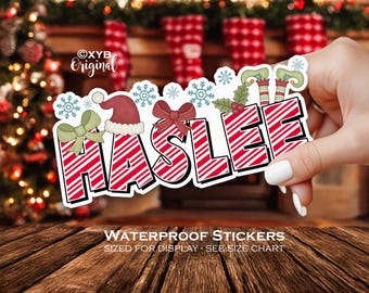 Personalized Christmas Candy Cane Name Sticker: Waterproof Holiday Decal