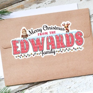 Custom Christmas Stickers: Vintage Santa, Personalized Family Name Labels