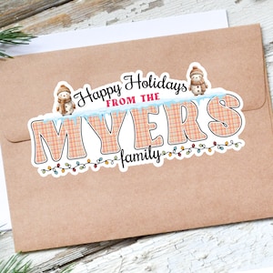 Custom Christmas Stickers: Vintage Snowman Family Name Labels