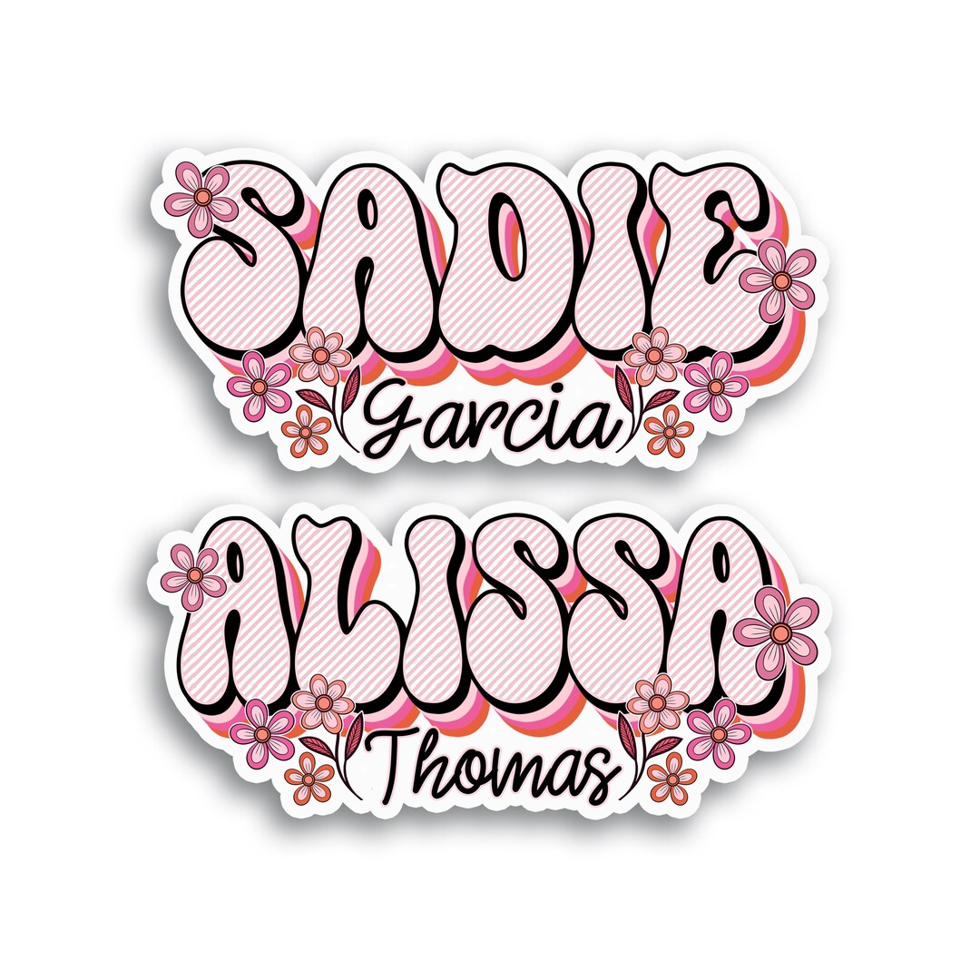 Personalized Pink Floral Name Sticker: Retro 70s Vinyl Decal - Etsy