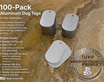 100 Pack Aluminum Dog Tags 1-1/8" x 2" Brushed Silver Sublimation Blanks USA