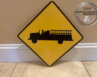 Fire Truck Crossing, Warning Sign - décor, fireman, fire house, fire department