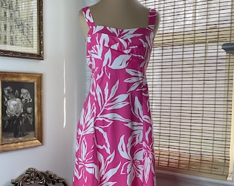 Vintage R&K Originals pink botanical print summer dress, medium, large