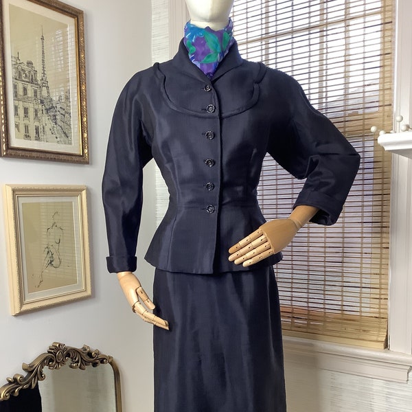 Vintage 1950s navy skirt suit,jacket and skirt by Saks Fifth Avenue, medium