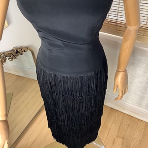 Vintage little black wiggle dress with fringed lower half by Jr Theme NY, small