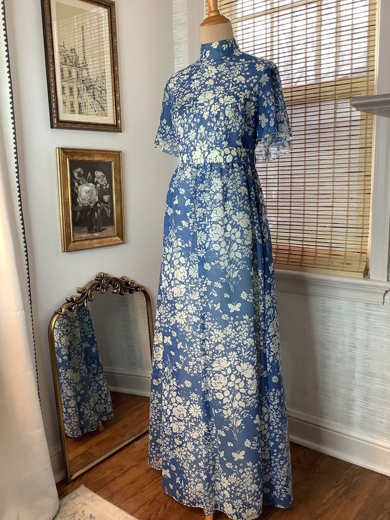 House of Bianchi 1970s blue and floral maxi dress,