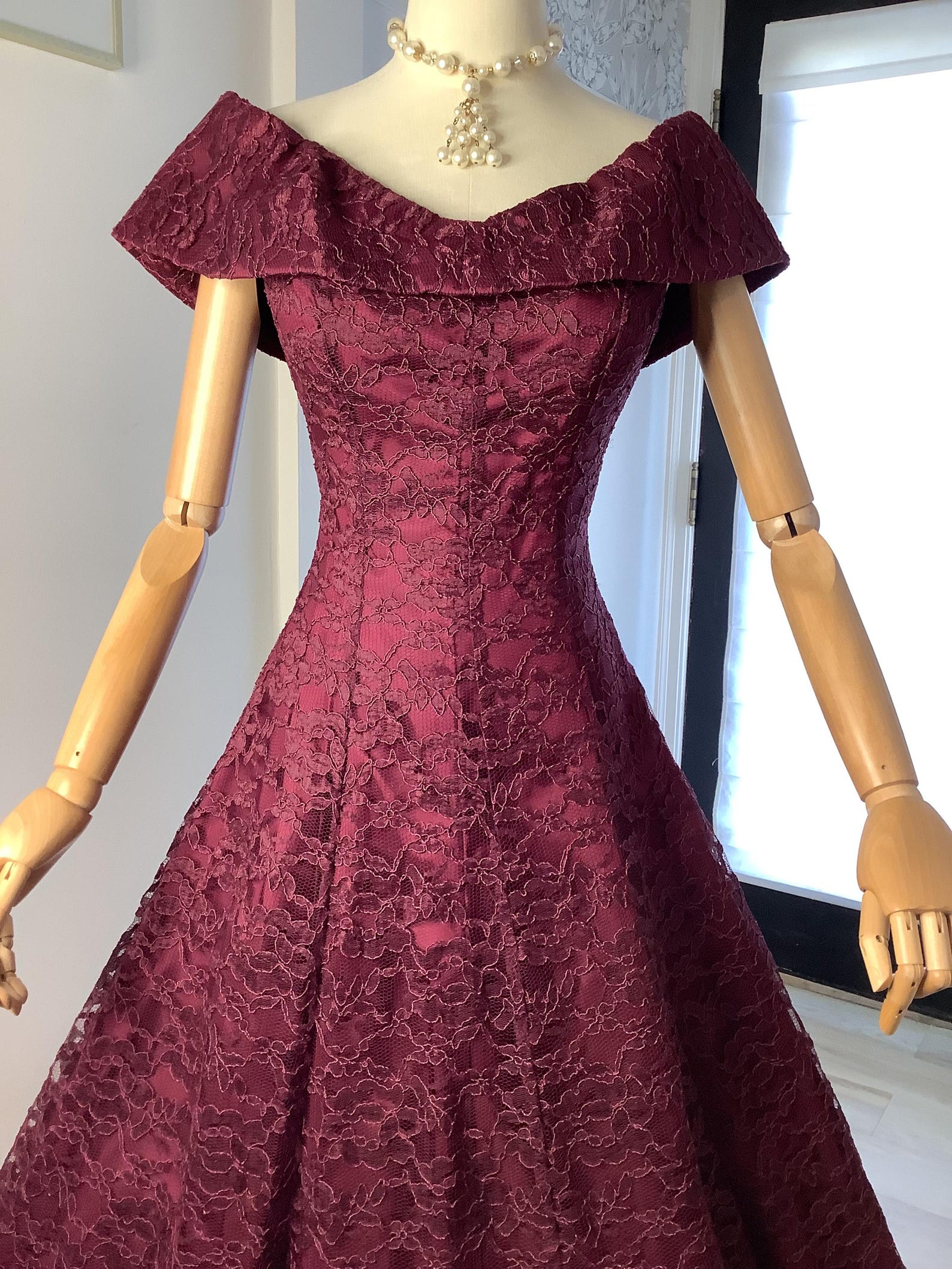 Vintage 80s Does 50s Wine Colored Lace Midi Dress by Cachet, Small ...
