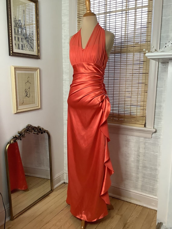 Vintage 80s does 30s coral satin and chiffon Harlo