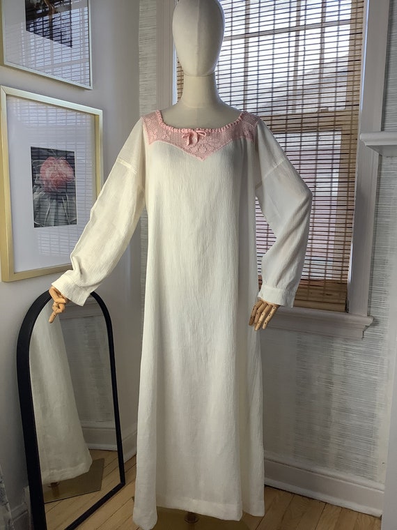 Edwardian nightgown white with pink crochet yoke, 