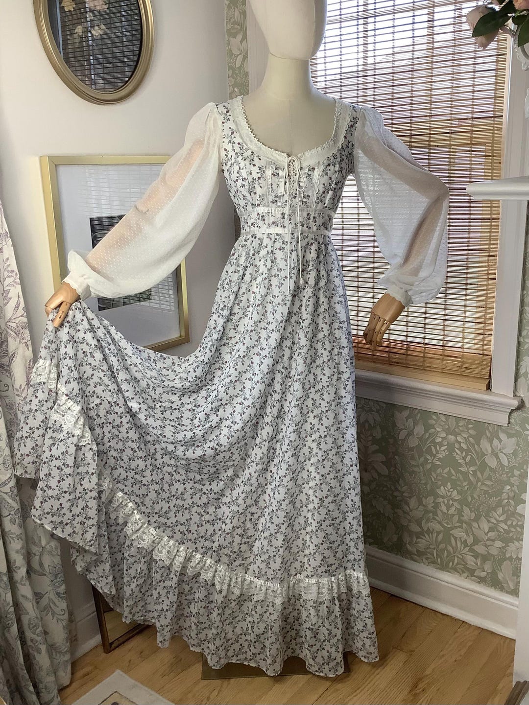 Vintage 1970s Gunne Sax Floral Prairie Dress With Corset Bodice, Small ...