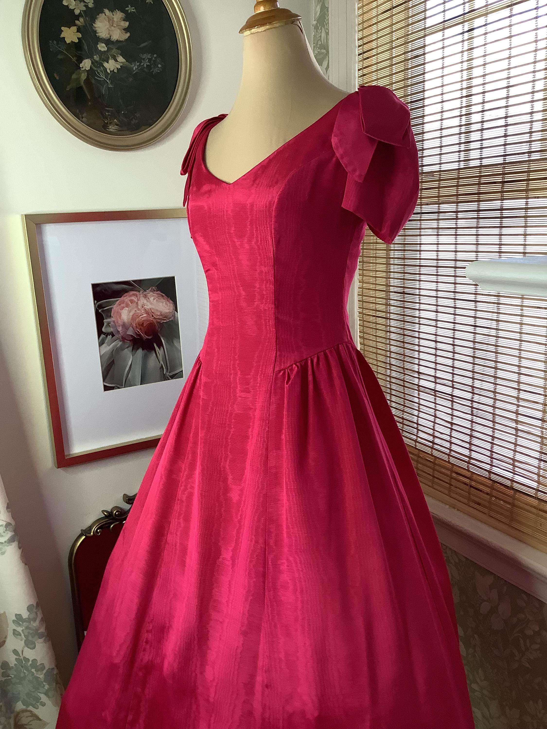 knee length dresses for ladies London Linen Bow Detail Midi Dress in Magenta | OMNES | Ethical &  Affordable Clothing