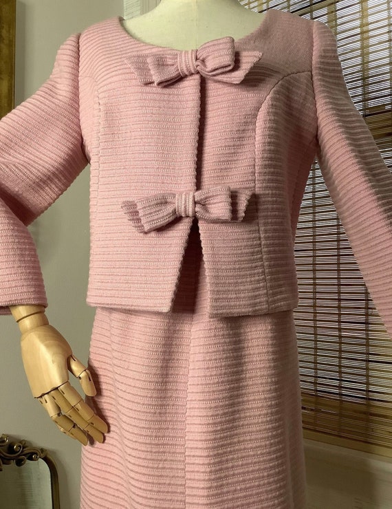 Lilli Ann suit, 3 piece pink ribbed wool suit with