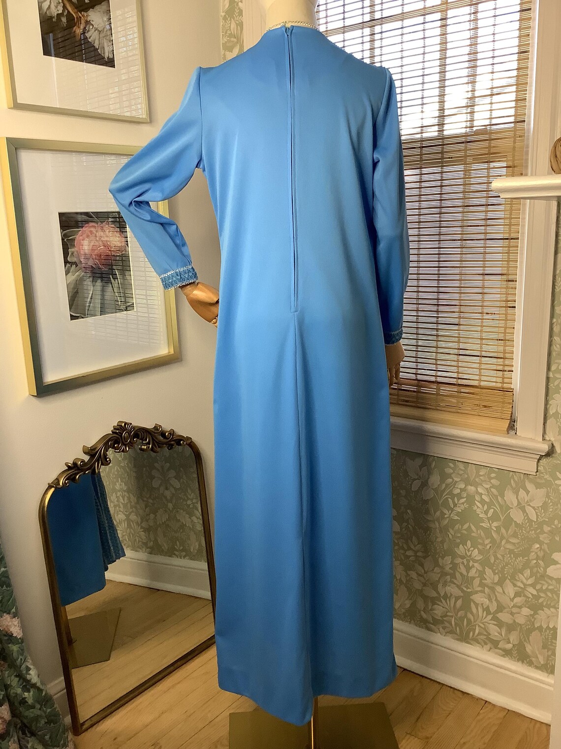 Vintage Blue 1970s Maxi Dress S